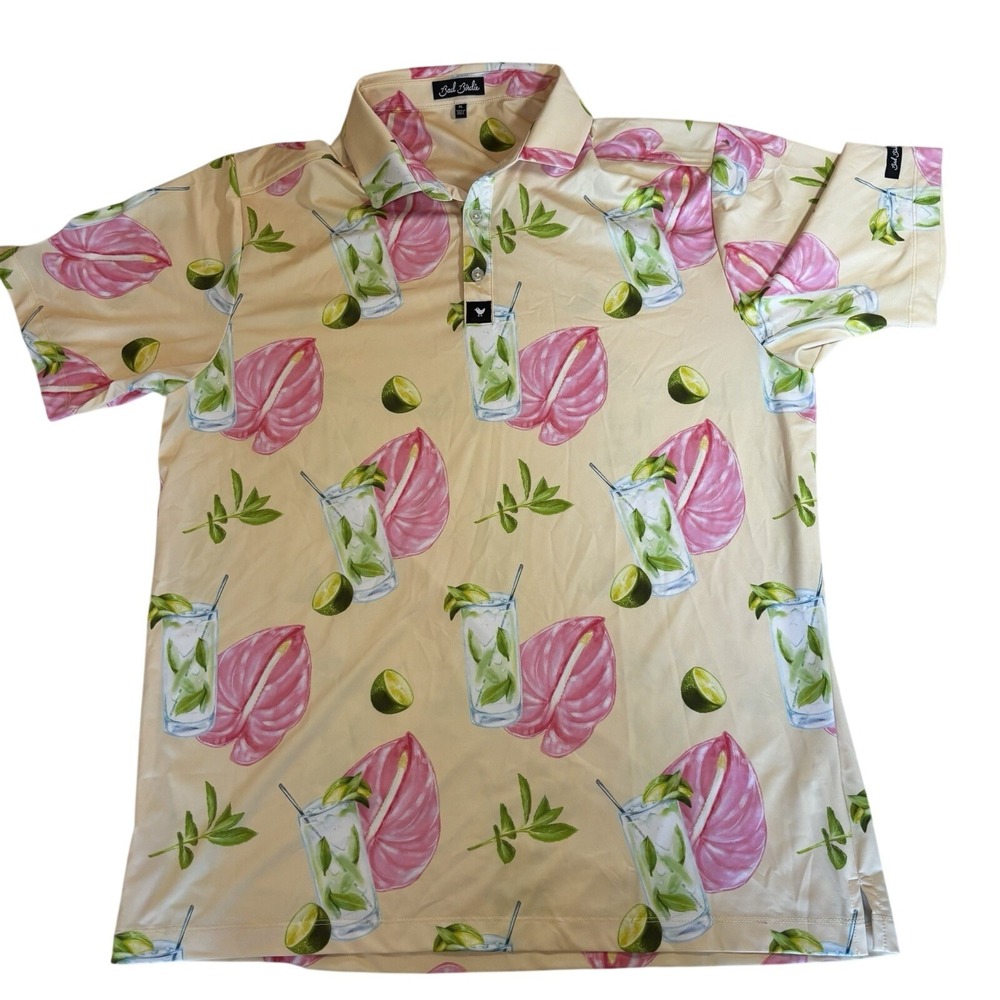 Bad Birdie Men's Golf Polo Novelty Mojito Drink Hibiscus Performance XL